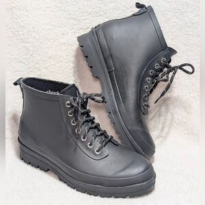 Chooka Redmond Hiker Women's 10 Black Waterproof Lace-Up Rubber Rain Boots